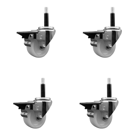 Service Caster 3'' Nylon Swivel 3/4'' Expanding Stem Caster Set with Brake, 4PK SCC-EX20S314-NYS-PLB-34-4